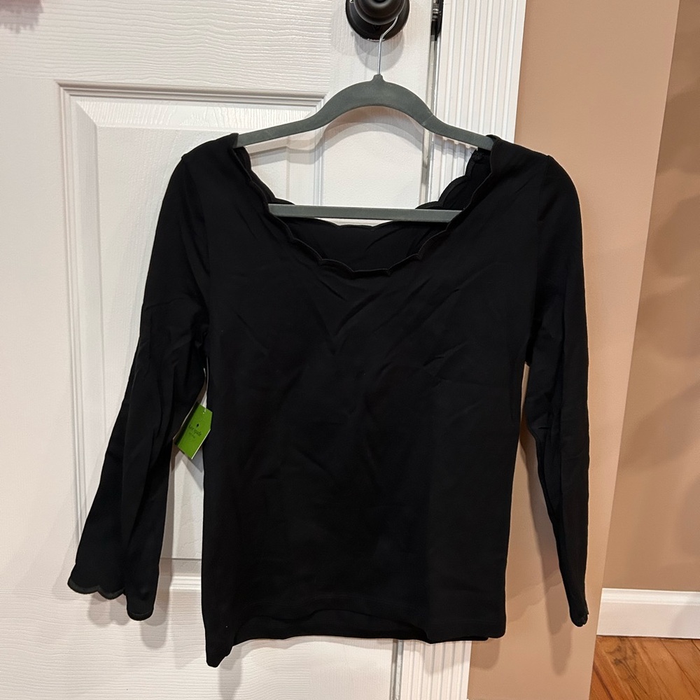 Final sale- NWT Kate spade black scallop knit top. Size L